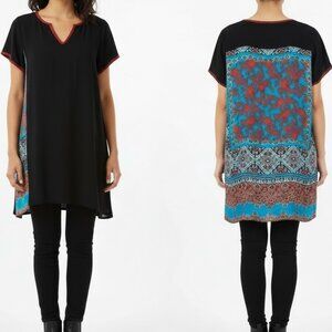 Johnny Was Silk Back Tunic Top V-Neck Boho Lagenlook XS Like New